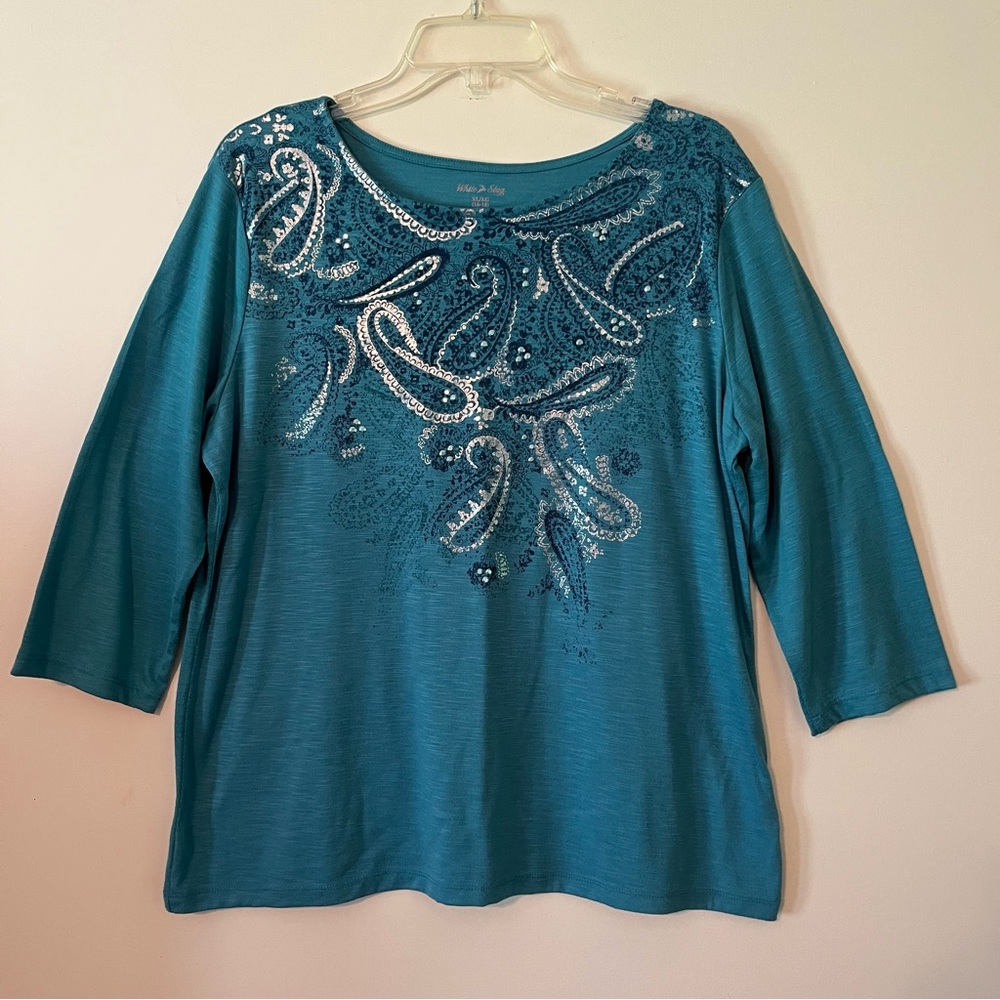 White Stag Teal Embellished Blouse. Size XL.